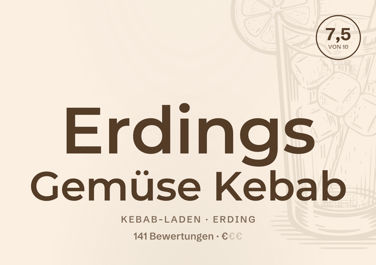 Illustriertes Poster von Erdings Gemüse Kebab, Kebab-Laden in Erding: Bewertung 7,5 von 10 aus 141 Bewertungen, Preisniveau €