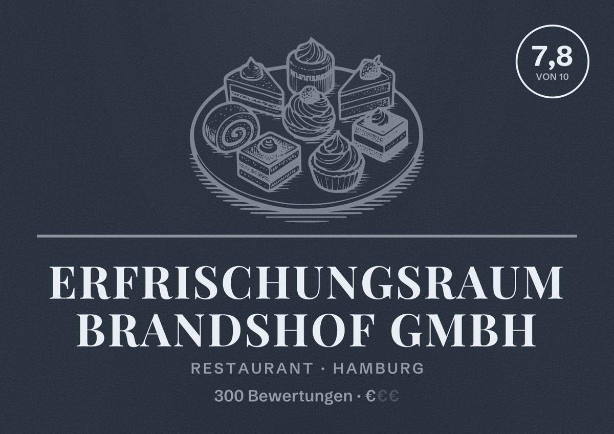 Illustriertes Poster von Erfrischungsraum Brandshof GmbH, Restaurant in Hamburg: Bewertung 7,8 von 10 aus 300 Bewertungen, Preisniveau €