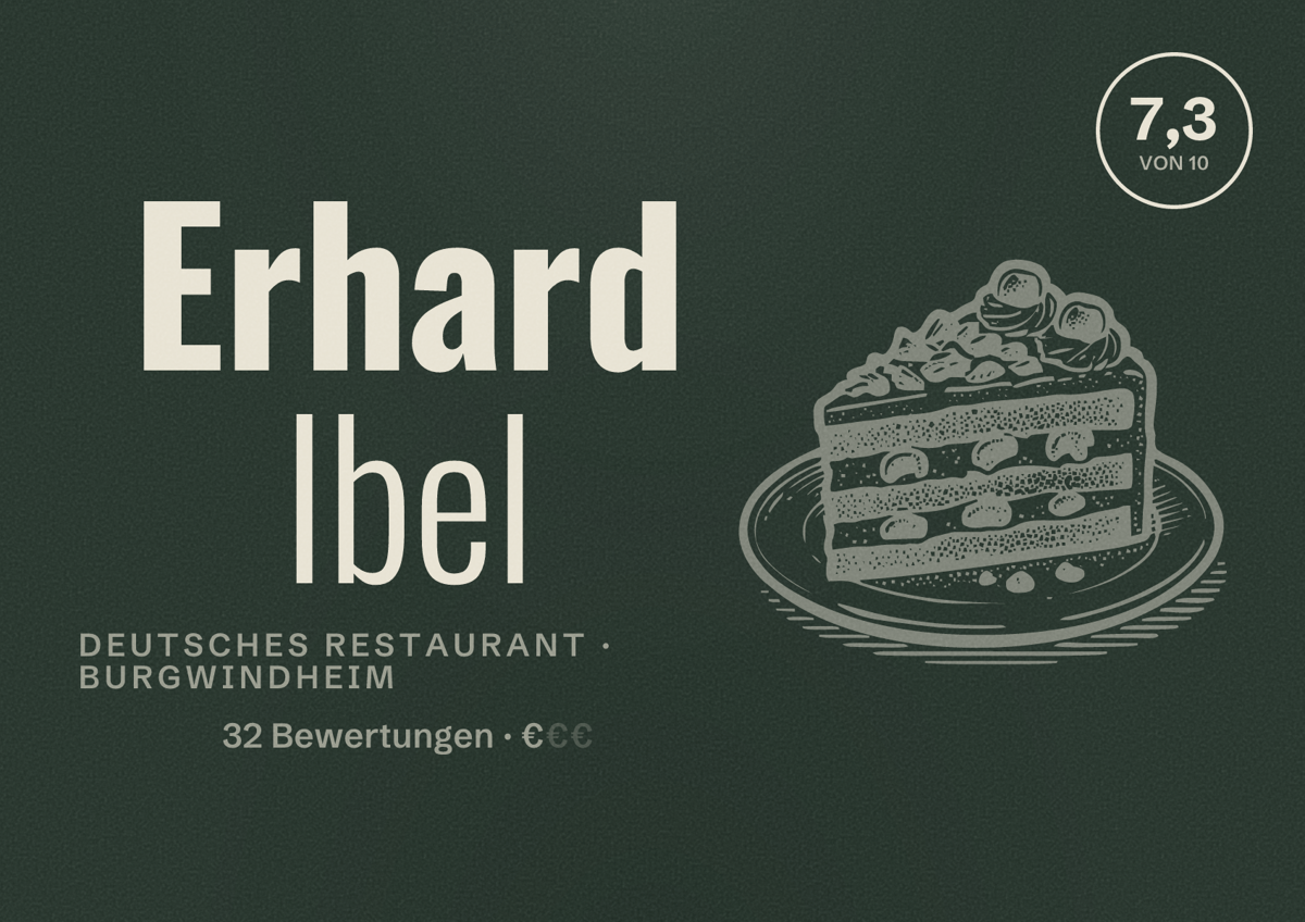 Illustriertes Poster von Erhard Ibel, Deutsches Restaurant in Burgwindheim: Bewertung 7,3 von 10 aus 32 Bewertungen, Preisniveau €