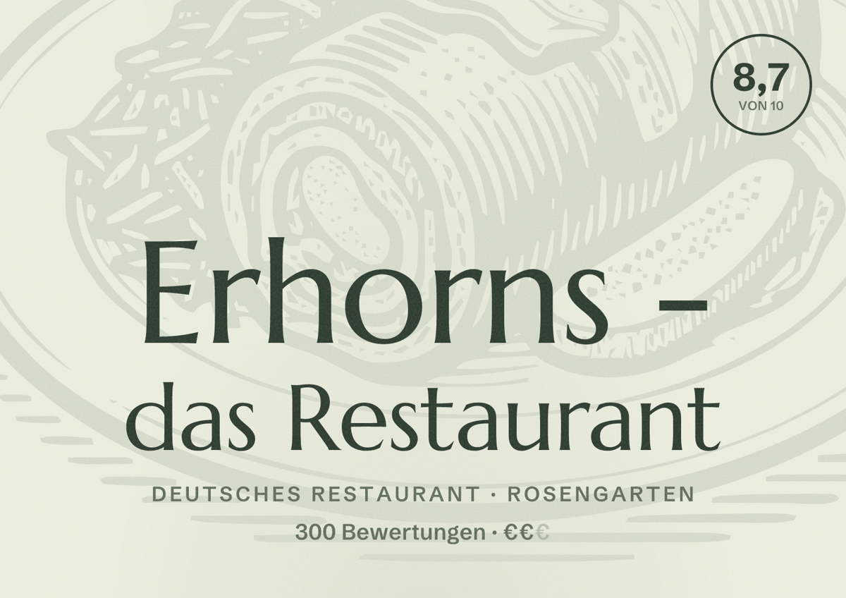 Illustriertes Poster von Erhorns - das Restaurant, Deutsches Restaurant in Rosengarten: Bewertung 8,7 von 10 aus 300 Bewertungen, Preisniveau €€