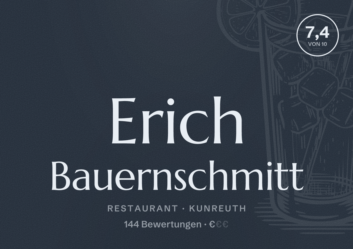 Illustriertes Poster von Erich Bauernschmitt, Restaurant in Kunreuth: Bewertung 7,4 von 10 aus 144 Bewertungen, Preisniveau €