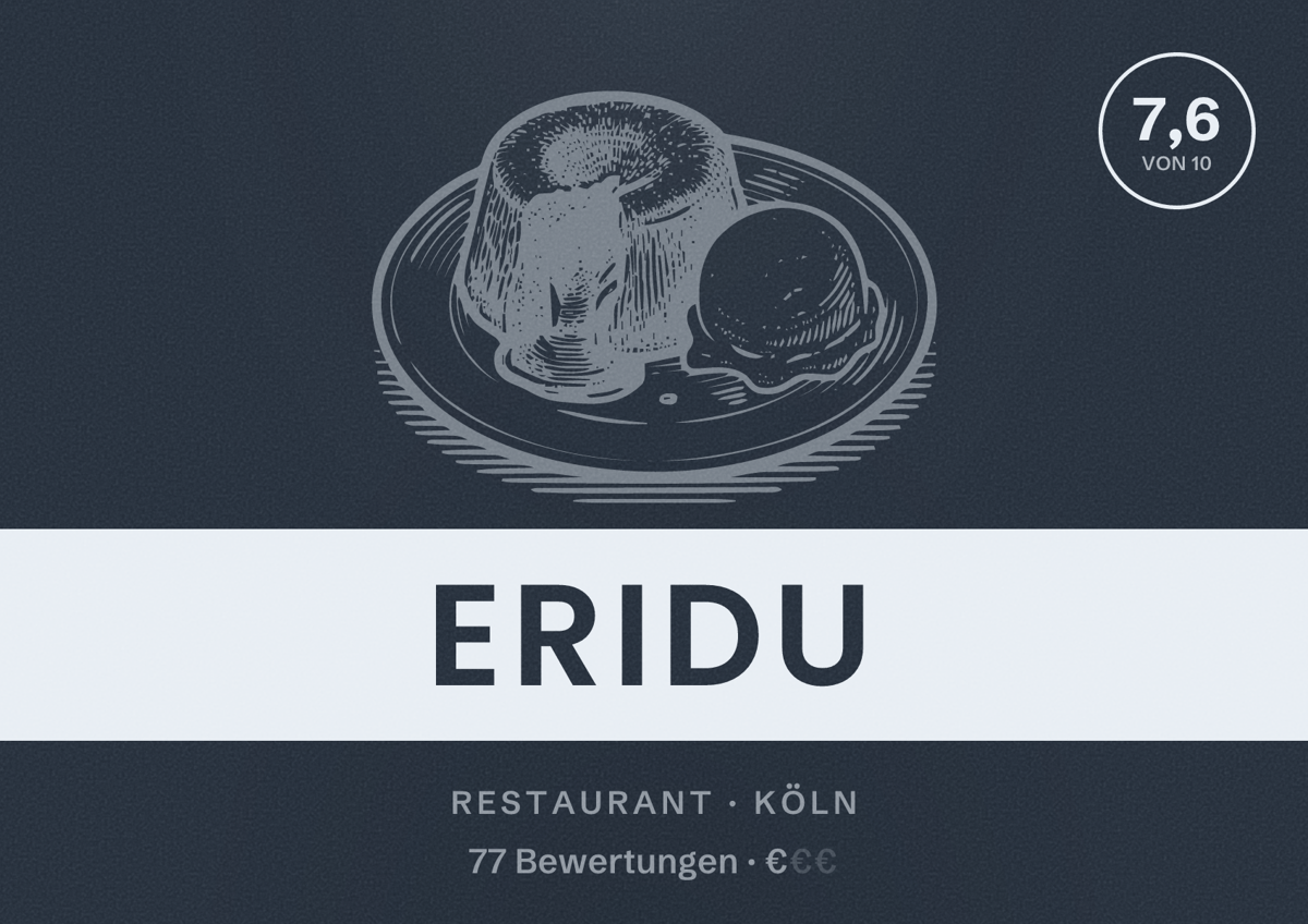 Illustriertes Poster von Eridu, Restaurant in Köln: Bewertung 7,6 von 10 aus 77 Bewertungen, Preisniveau €