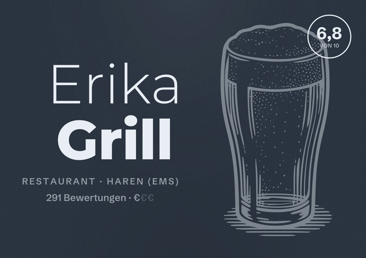 Illustriertes Poster von Erika Grill, Restaurant in Haren (Ems): Bewertung 6,8 von 10 aus 291 Bewertungen, Preisniveau €