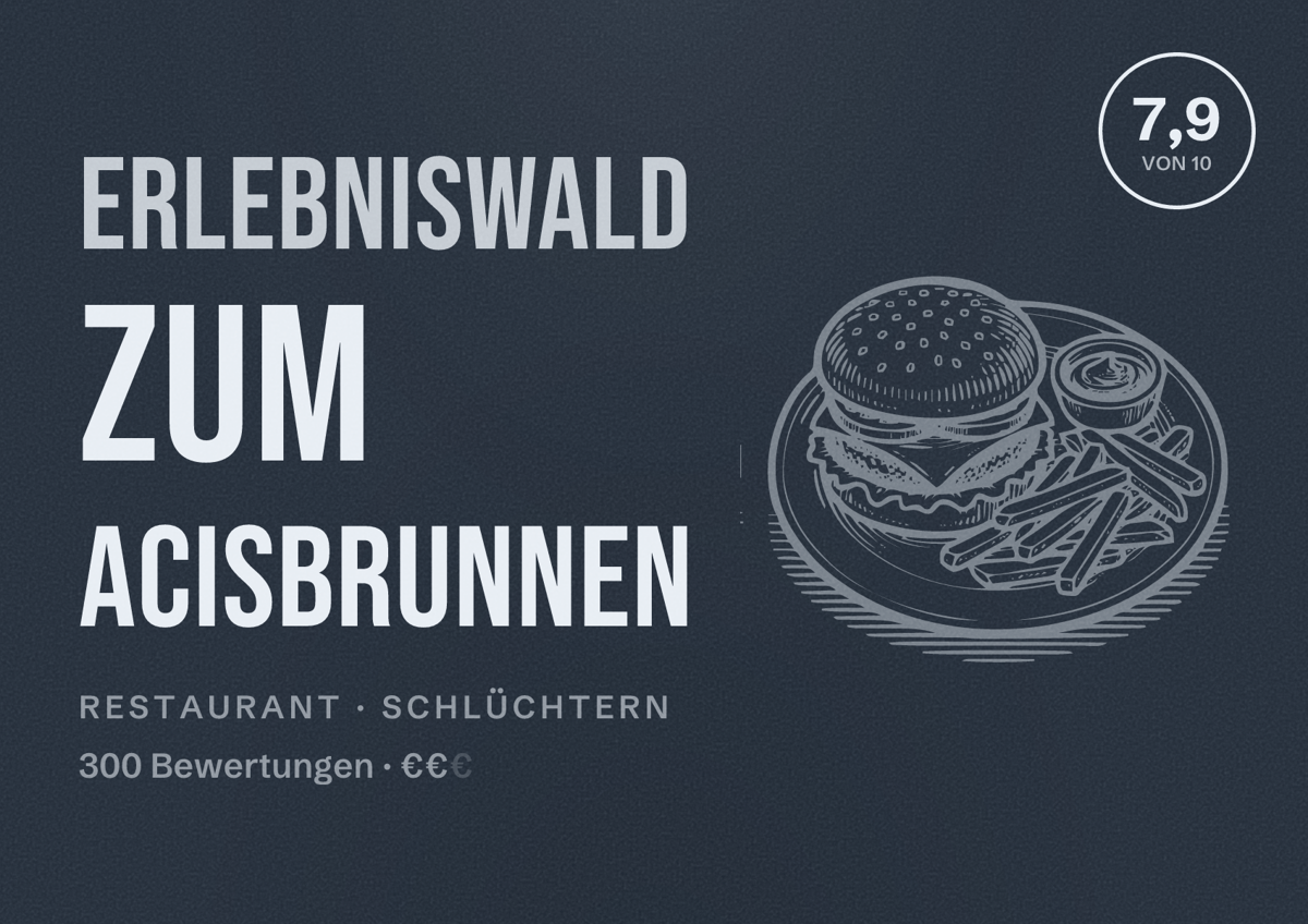 Illustriertes Poster von Erlebniswald zum Acisbrunnen, Restaurant in Schlüchtern: Bewertung 7,9 von 10 aus 300 Bewertungen, Preisniveau €€