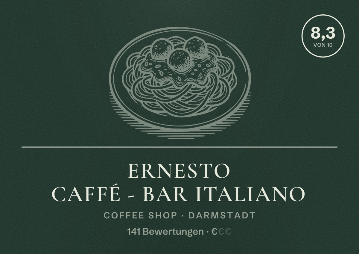 Illustriertes Poster von Ernesto Caffé - Bar Italiano, Coffee Shop in Darmstadt: Bewertung 8,3 von 10 aus 141 Bewertungen, Preisniveau €