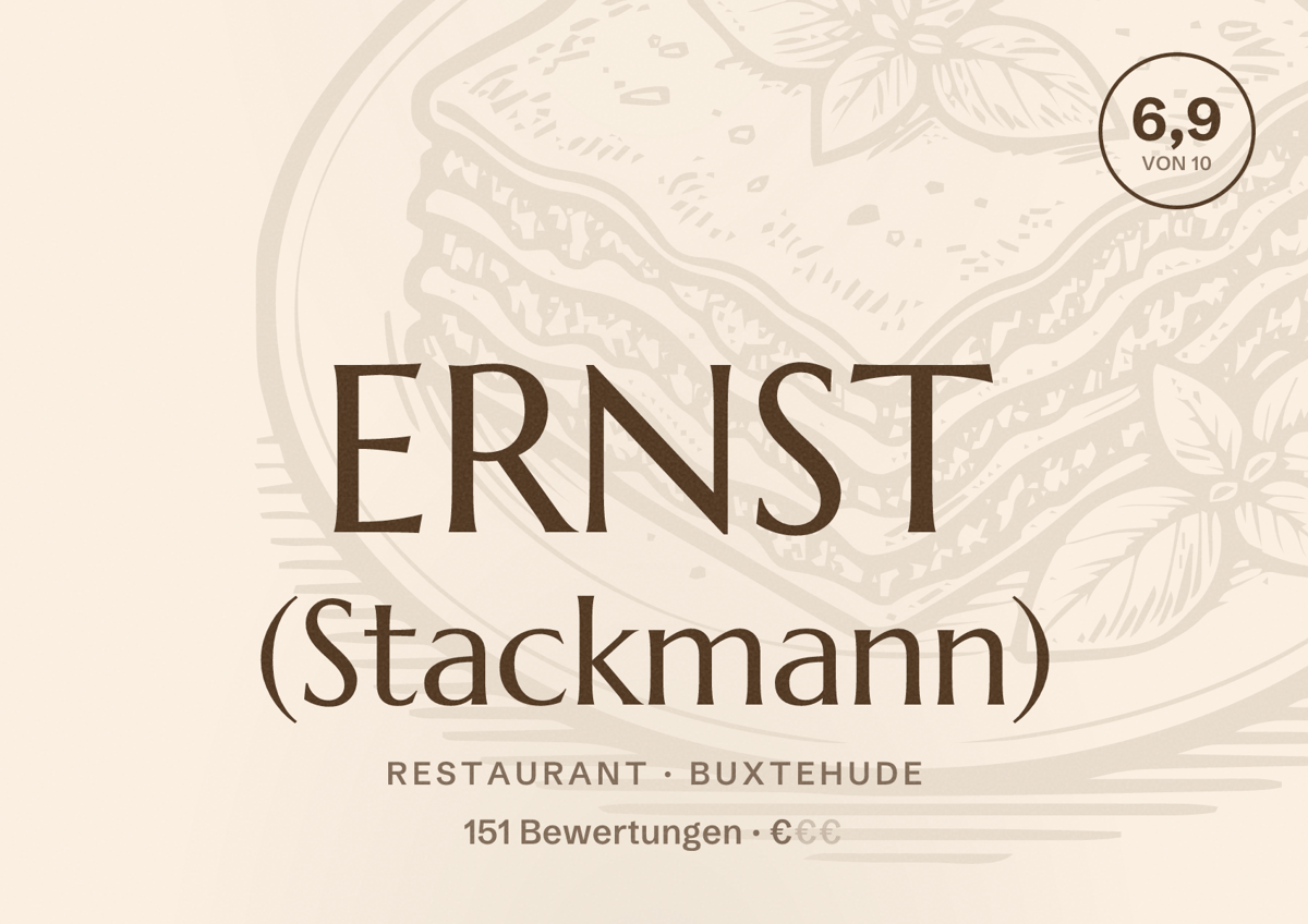 Illustriertes Poster von ERNST (Stackmann), Restaurant in Buxtehude: Bewertung 6,9 von 10 aus 151 Bewertungen, Preisniveau €