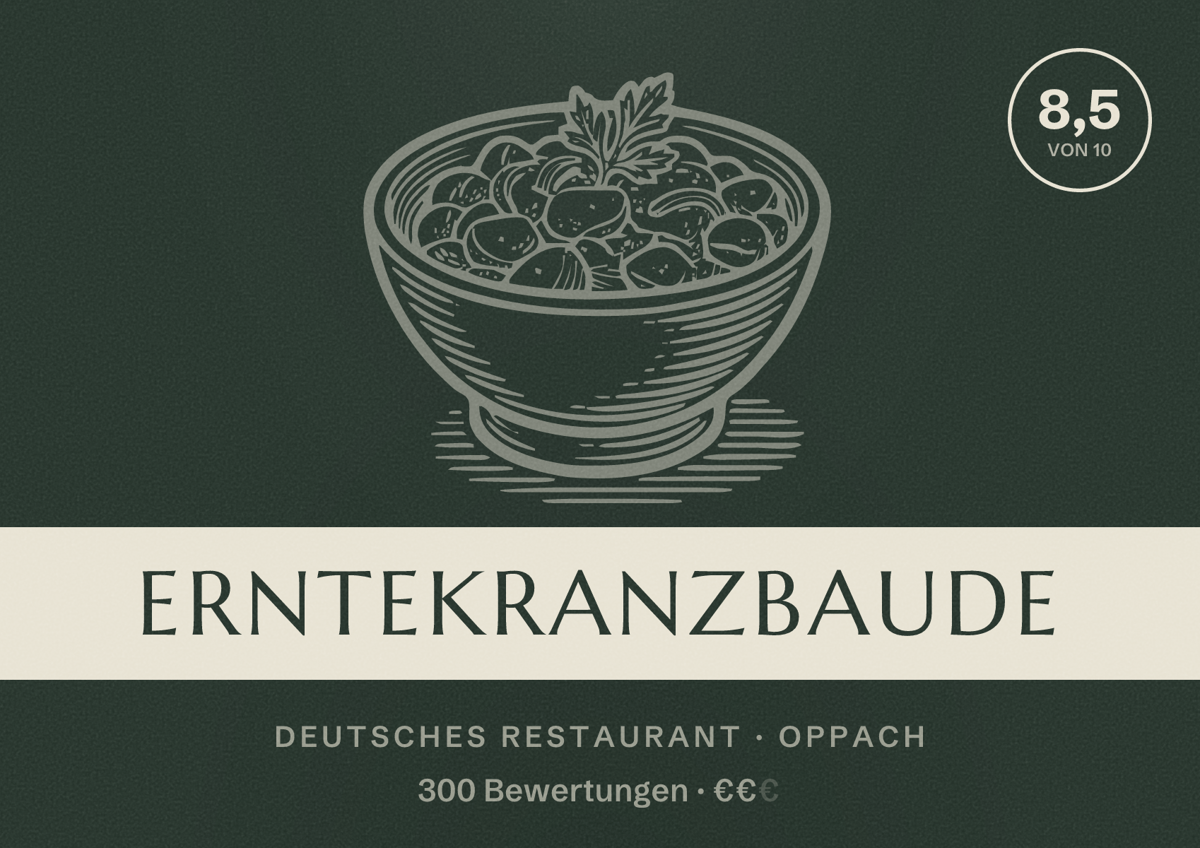 Illustriertes Poster von Erntekranzbaude, Deutsches Restaurant in Oppach: Bewertung 8,5 von 10 aus 300 Bewertungen, Preisniveau €€