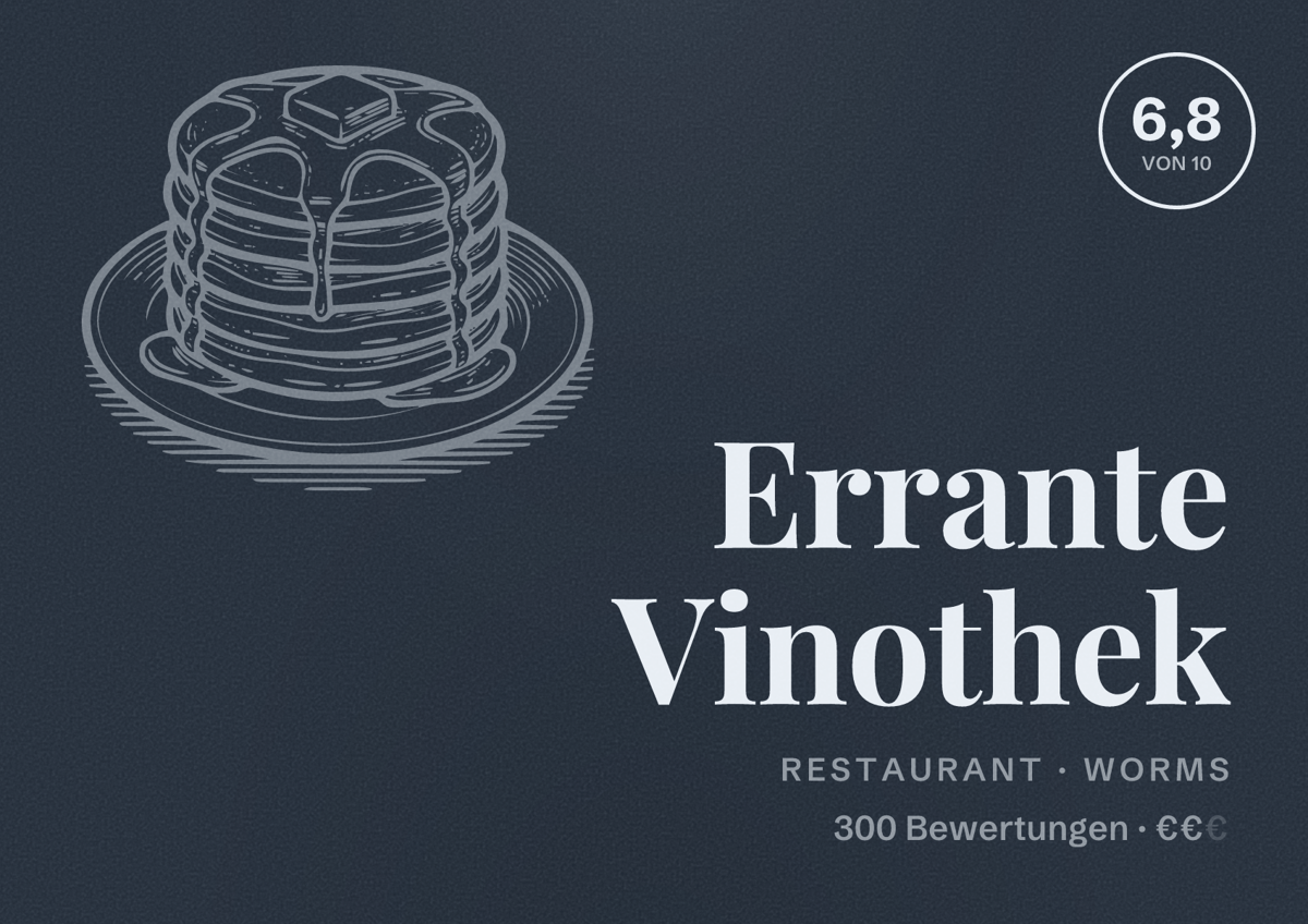 Illustriertes Poster von Errante Vinothek, Restaurant in Worms: Bewertung 6,8 von 10 aus 300 Bewertungen, Preisniveau €€