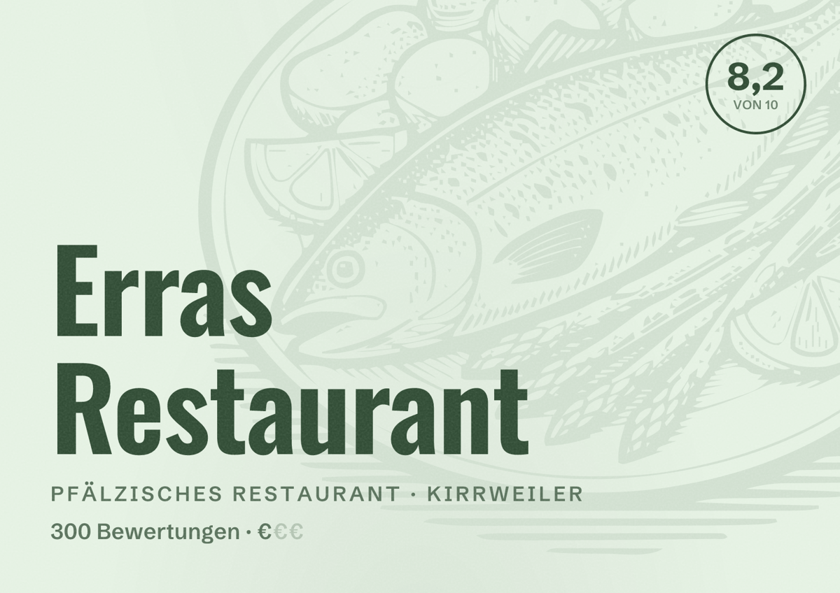 Illustriertes Poster von Erras Restaurant, Pfälzisches Restaurant in Kirrweiler: Bewertung 8,2 von 10 aus 300 Bewertungen, Preisniveau €