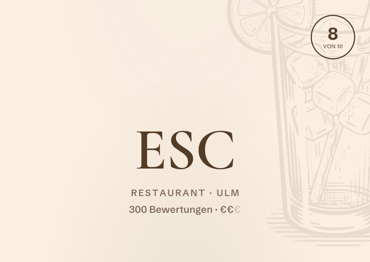 Illustriertes Poster von ESC, Restaurant in Ulm: Bewertung 8 von 10 aus 300 Bewertungen, Preisniveau €€