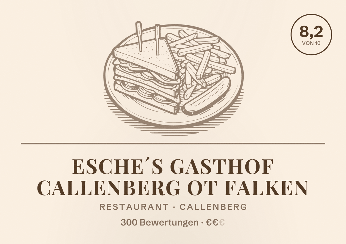 Illustriertes Poster von Esche´s Gasthof Callenberg OT Falken, Restaurant in Callenberg: Bewertung 8,2 von 10 aus 300 Bewertungen, Preisniveau €€