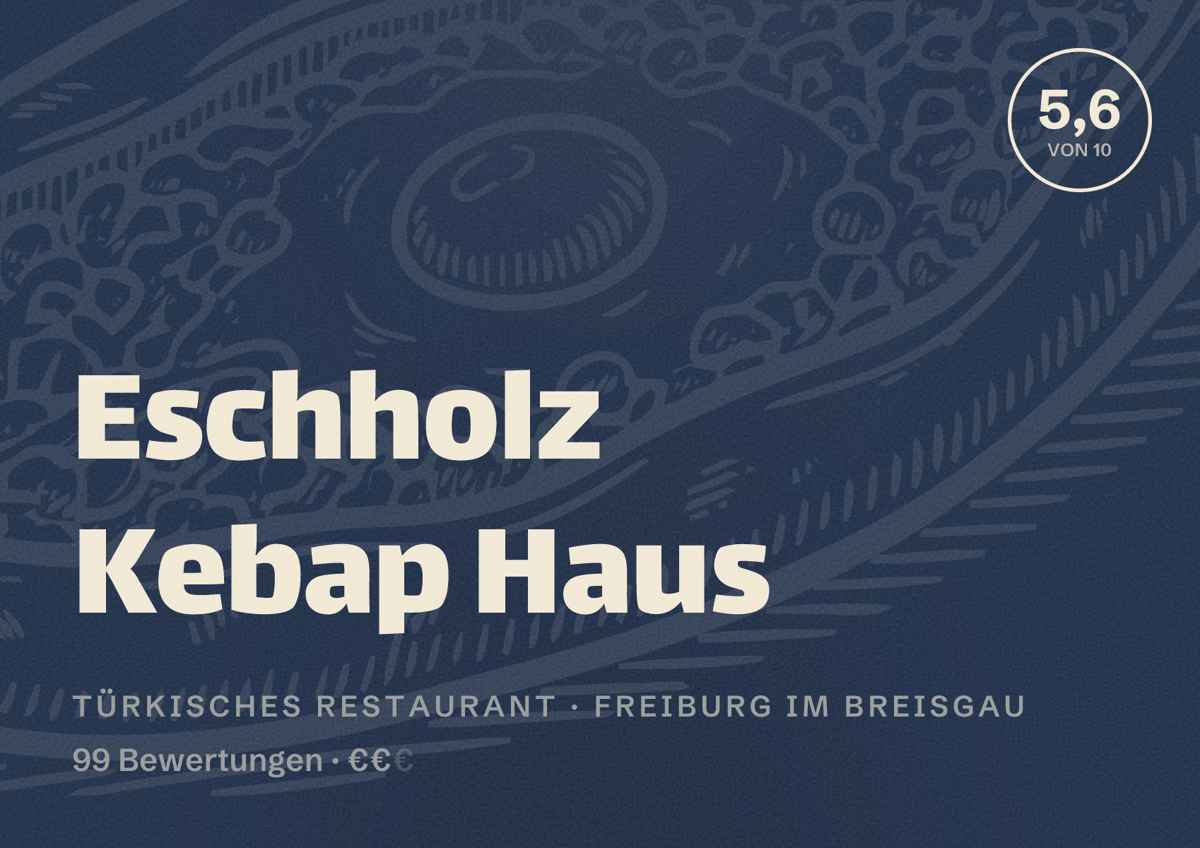 Illustriertes Poster von Eschholz Kebap Haus, Türkisches Restaurant in Freiburg im Breisgau: Bewertung 5,6 von 10 aus 99 Bewertungen, Preisniveau €€