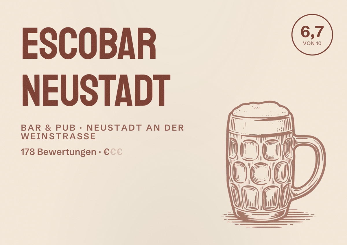 Illustriertes Poster von EscoBar Neustadt, Bar & Pub in Neustadt an der Weinstraße: Bewertung 6,7 von 10 aus 178 Bewertungen, Preisniveau €