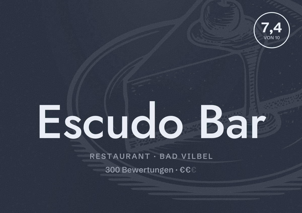 Illustriertes Poster von Escudo Bar, Restaurant in Bad Vilbel: Bewertung 7,4 von 10 aus 300 Bewertungen, Preisniveau €€
