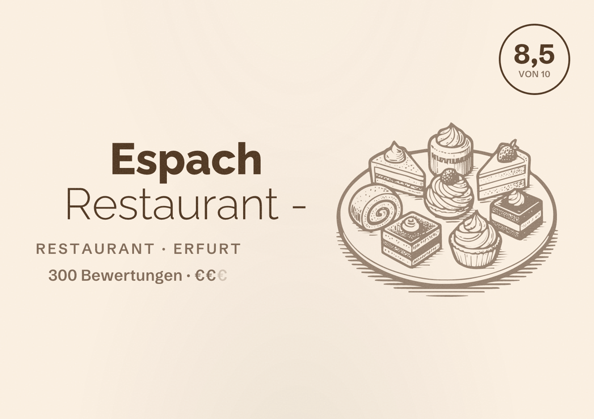 Illustriertes Poster von Espach Restaurant -, Restaurant in Erfurt: Bewertung 8,5 von 10 aus 300 Bewertungen, Preisniveau €€