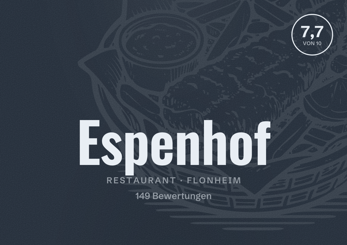 Illustriertes Poster von Espenhof, Restaurant in Flonheim: Bewertung 7,7 von 10 aus 149 Bewertungen