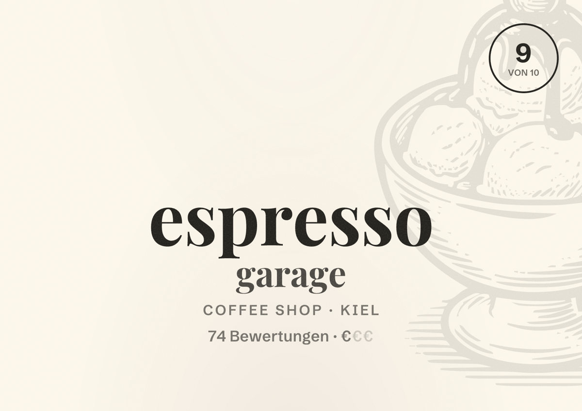 Illustriertes Poster von espresso garage, Coffee Shop in Kiel: Bewertung 9 von 10 aus 74 Bewertungen, Preisniveau €