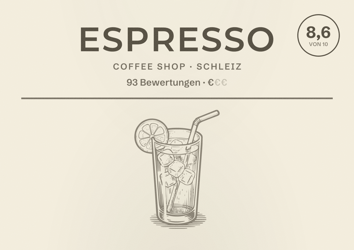 Illustriertes Poster von Espresso, Coffee Shop in Schleiz: Bewertung 8,6 von 10 aus 93 Bewertungen, Preisniveau €