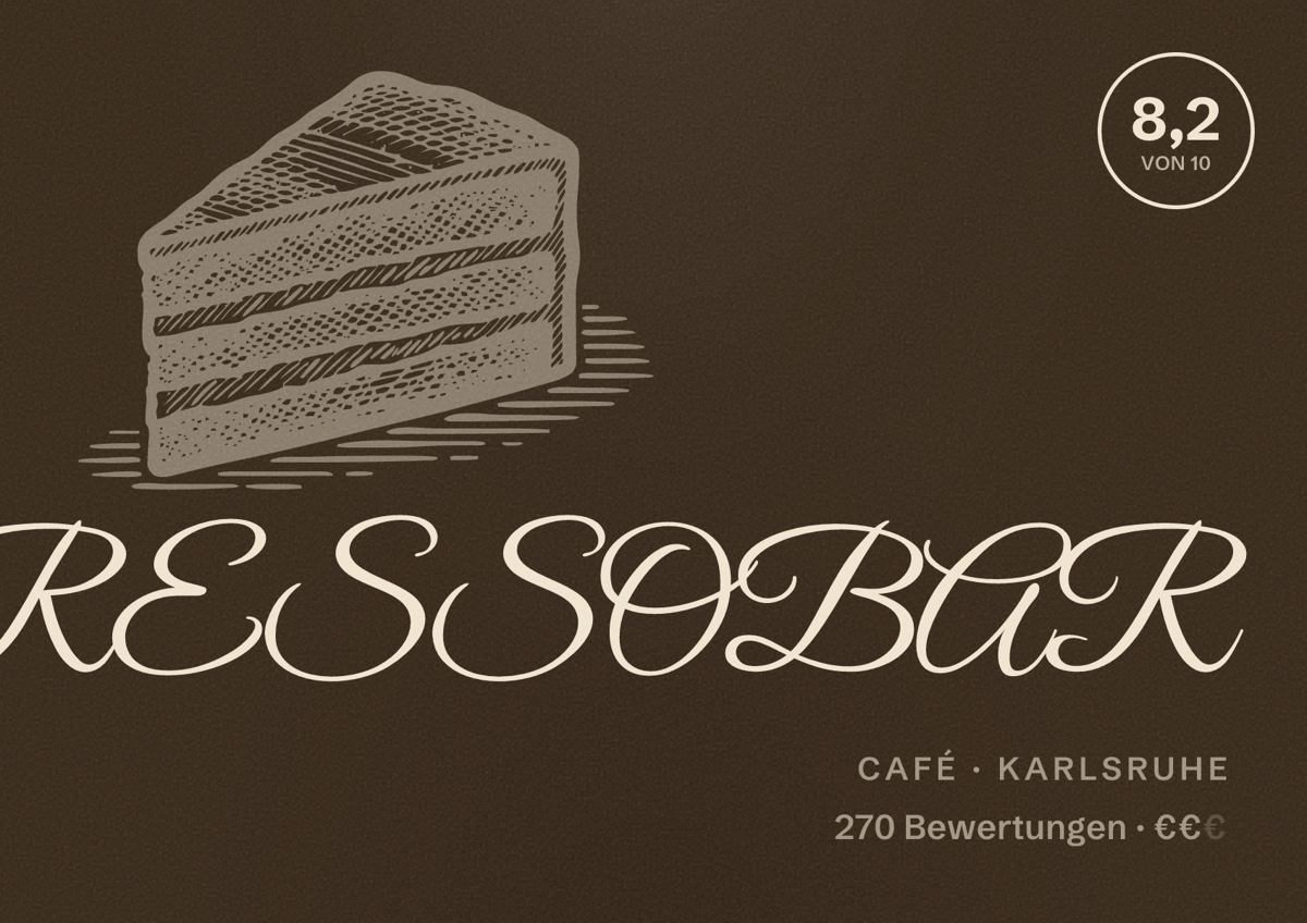 Illustriertes Poster von ESPRESSOBAR, Café in Karlsruhe: Bewertung 8,2 von 10 aus 270 Bewertungen, Preisniveau €€