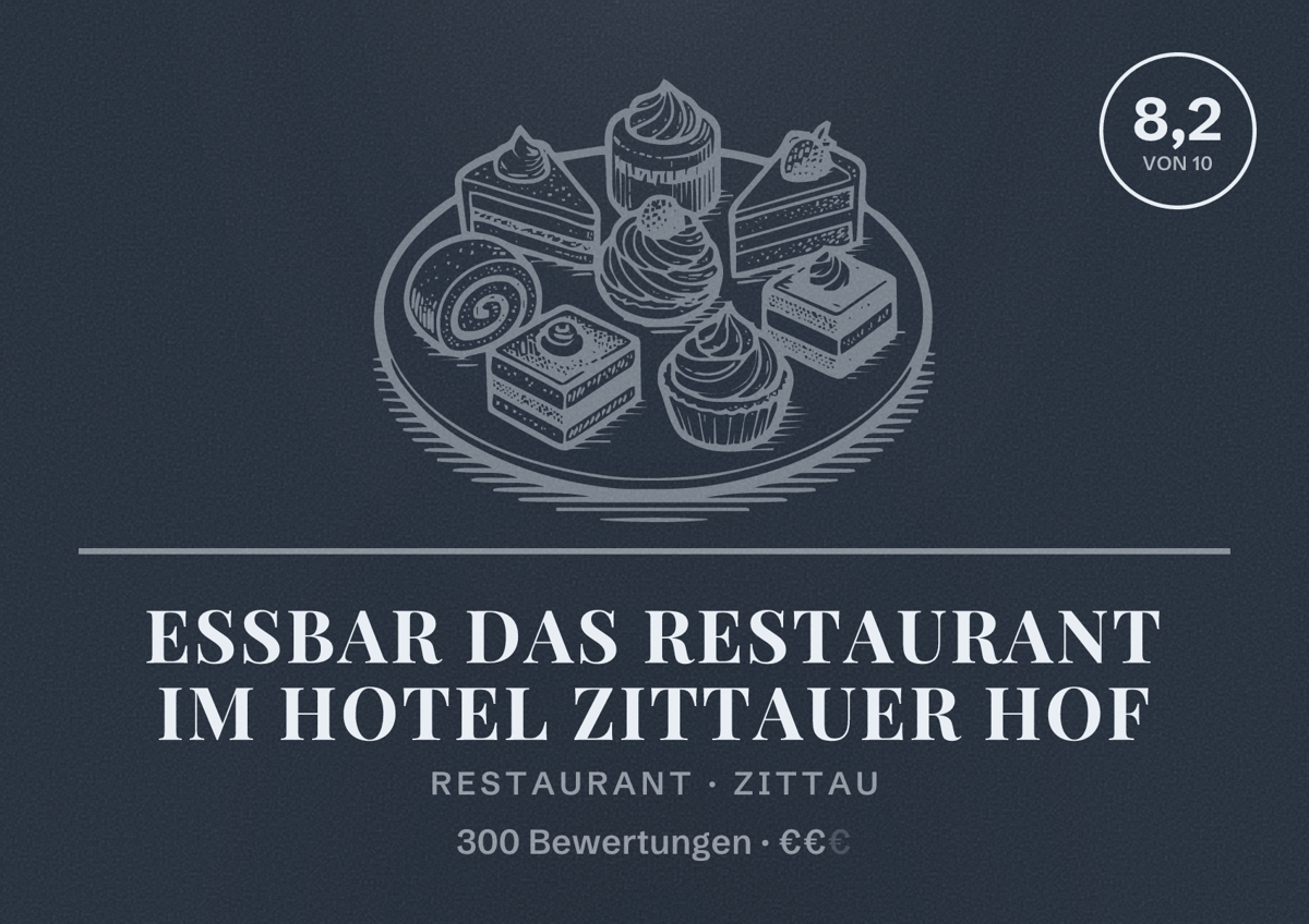 Illustriertes Poster von ESSBAR Das Restaurant im Hotel Zittauer Hof, Restaurant in Zittau: Bewertung 8,2 von 10 aus 300 Bewertungen, Preisniveau €€