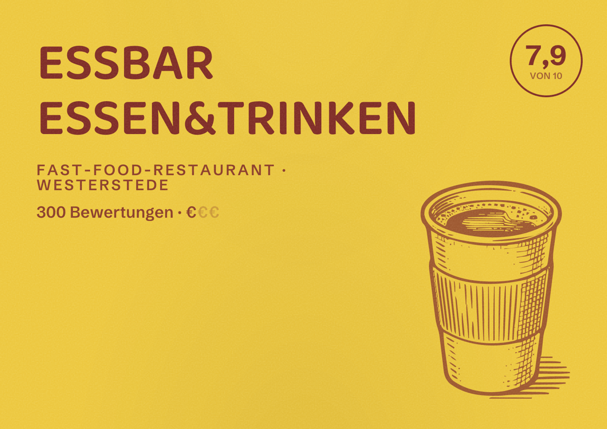 Illustriertes Poster von ESSBAR ESSEN&TRINKEN, Fast-Food-Restaurant in Westerstede: Bewertung 7,9 von 10 aus 300 Bewertungen, Preisniveau €