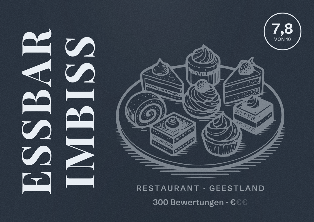 Illustriertes Poster von EssBar Imbiss, Restaurant in Geestland: Bewertung 7,8 von 10 aus 300 Bewertungen, Preisniveau €