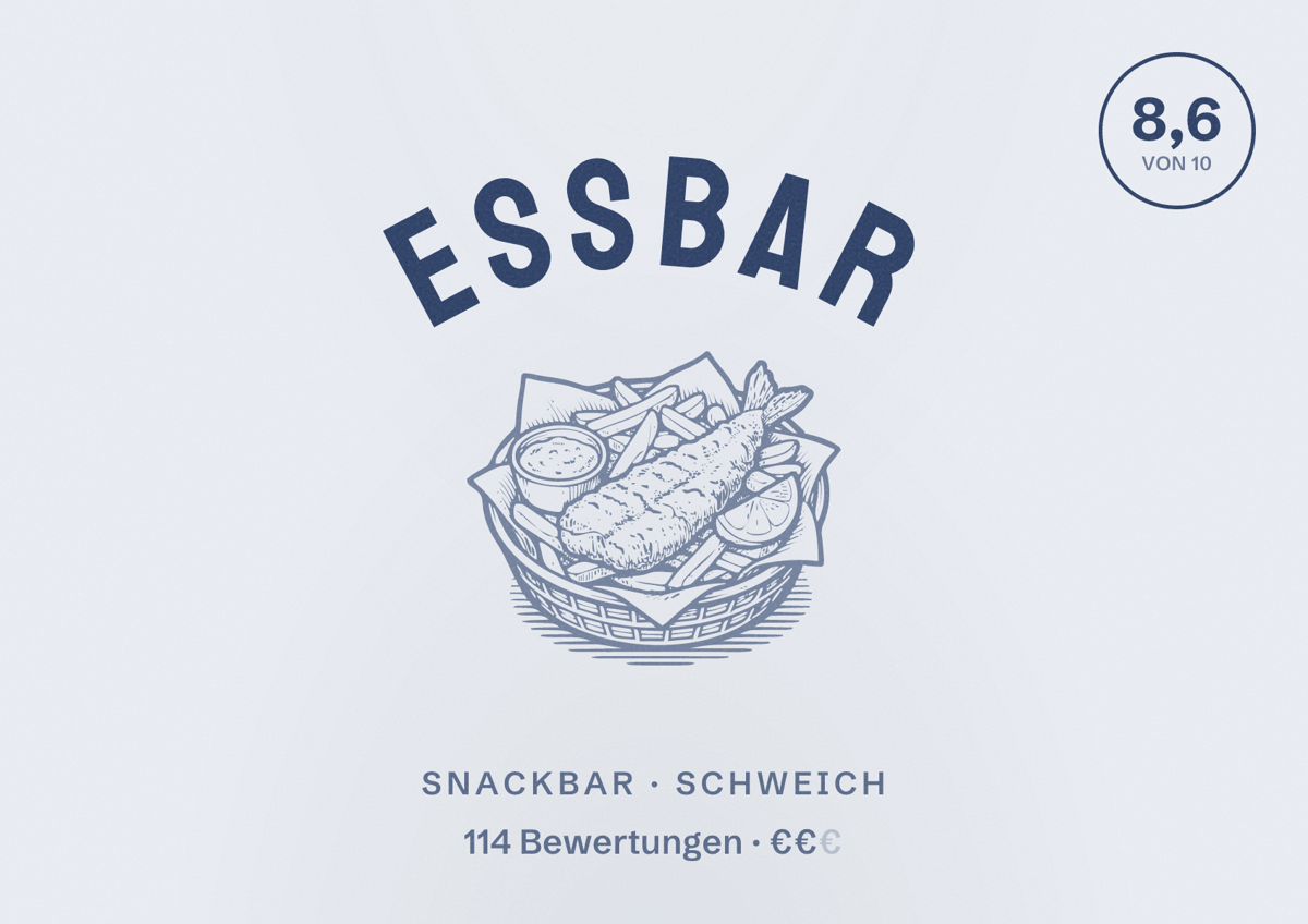 Illustriertes Poster von Essbar, Snackbar in Schweich: Bewertung 8,6 von 10 aus 114 Bewertungen, Preisniveau €€