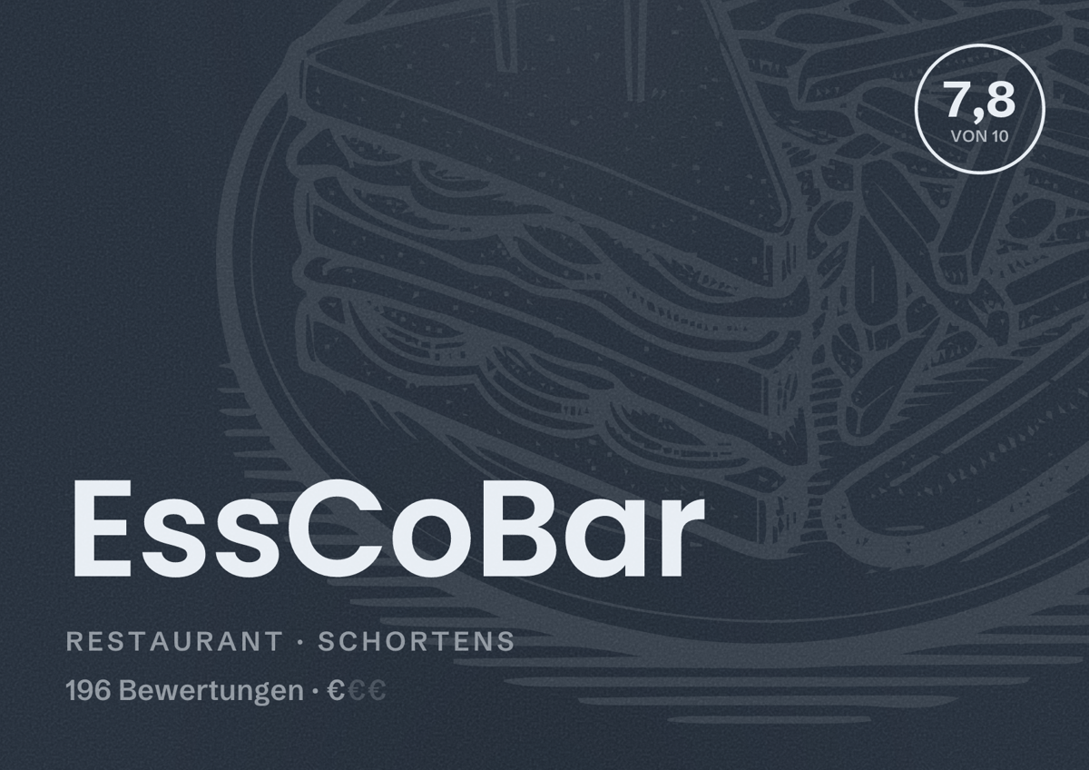 Illustriertes Poster von EssCoBar, Restaurant in Schortens: Bewertung 7,8 von 10 aus 196 Bewertungen, Preisniveau €