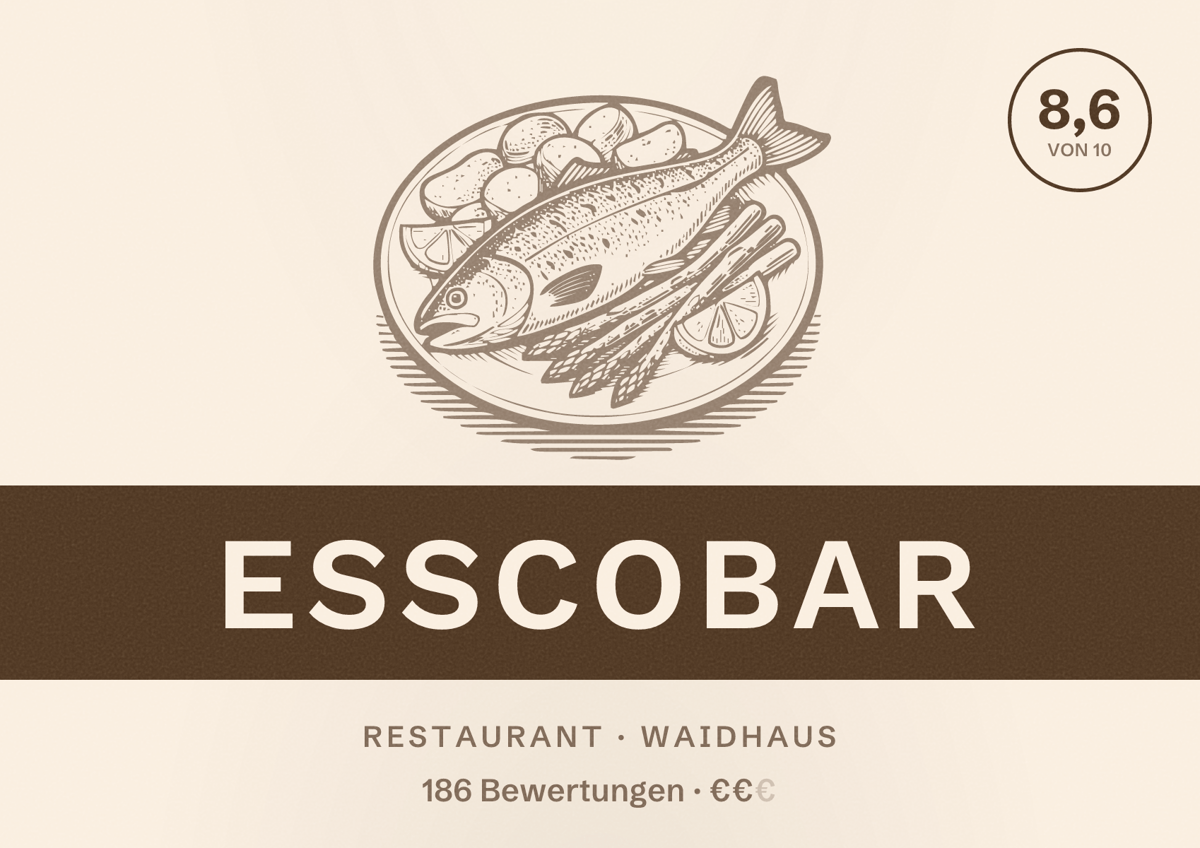 Illustriertes Poster von EssCoBar, Restaurant in Waidhaus: Bewertung 8,6 von 10 aus 186 Bewertungen, Preisniveau €€