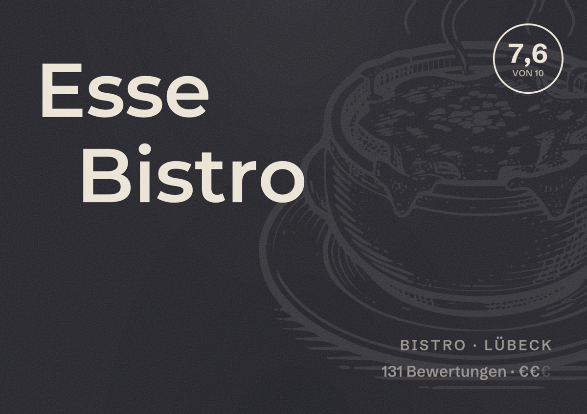Illustriertes Poster von Esse Bistro, Bistro in Lübeck: Bewertung 7,6 von 10 aus 131 Bewertungen, Preisniveau €€