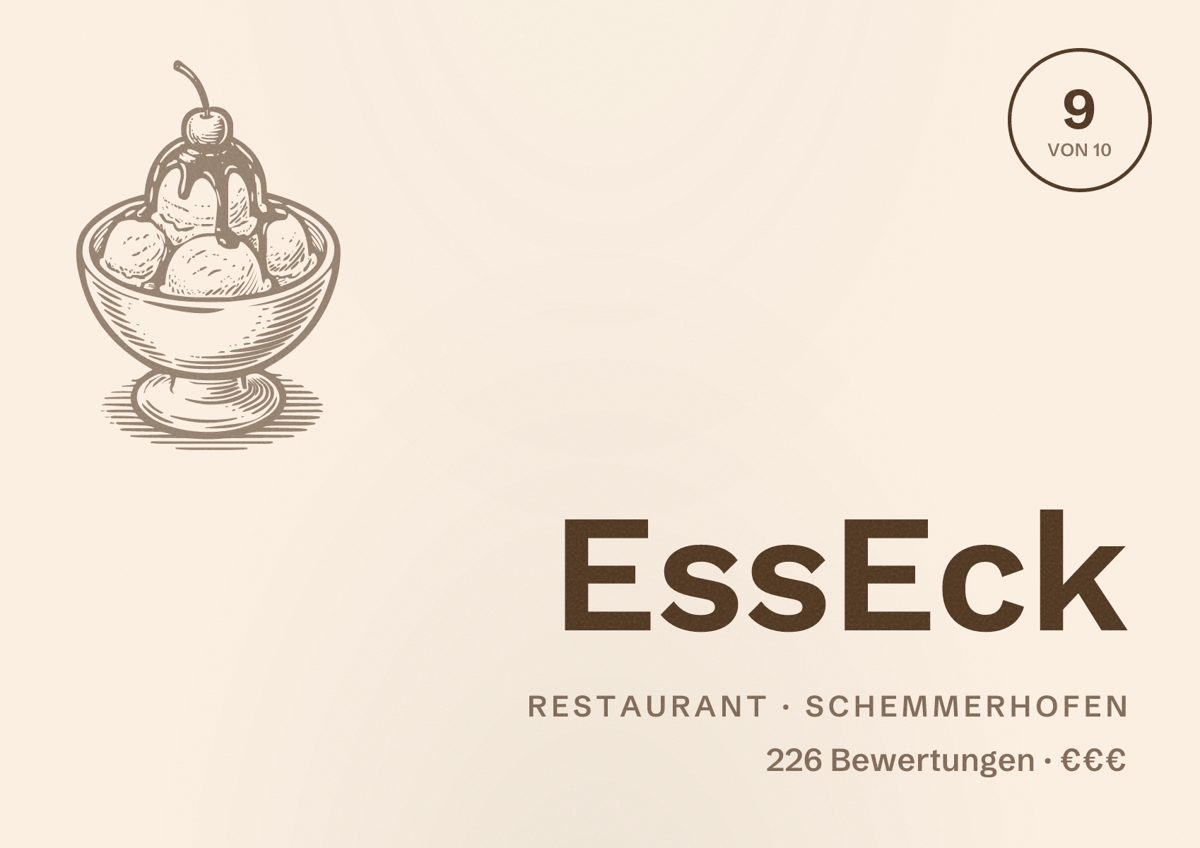 Illustriertes Poster von EssEck, Restaurant in Schemmerhofen: Bewertung 9 von 10 aus 226 Bewertungen, Preisniveau €€€