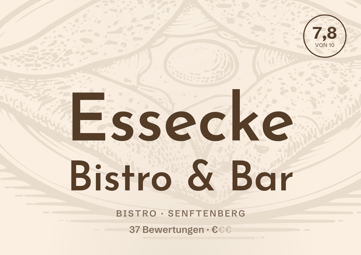 Illustriertes Poster von Essecke Bistro & Bar, Bistro in Senftenberg: Bewertung 7,8 von 10 aus 37 Bewertungen, Preisniveau €