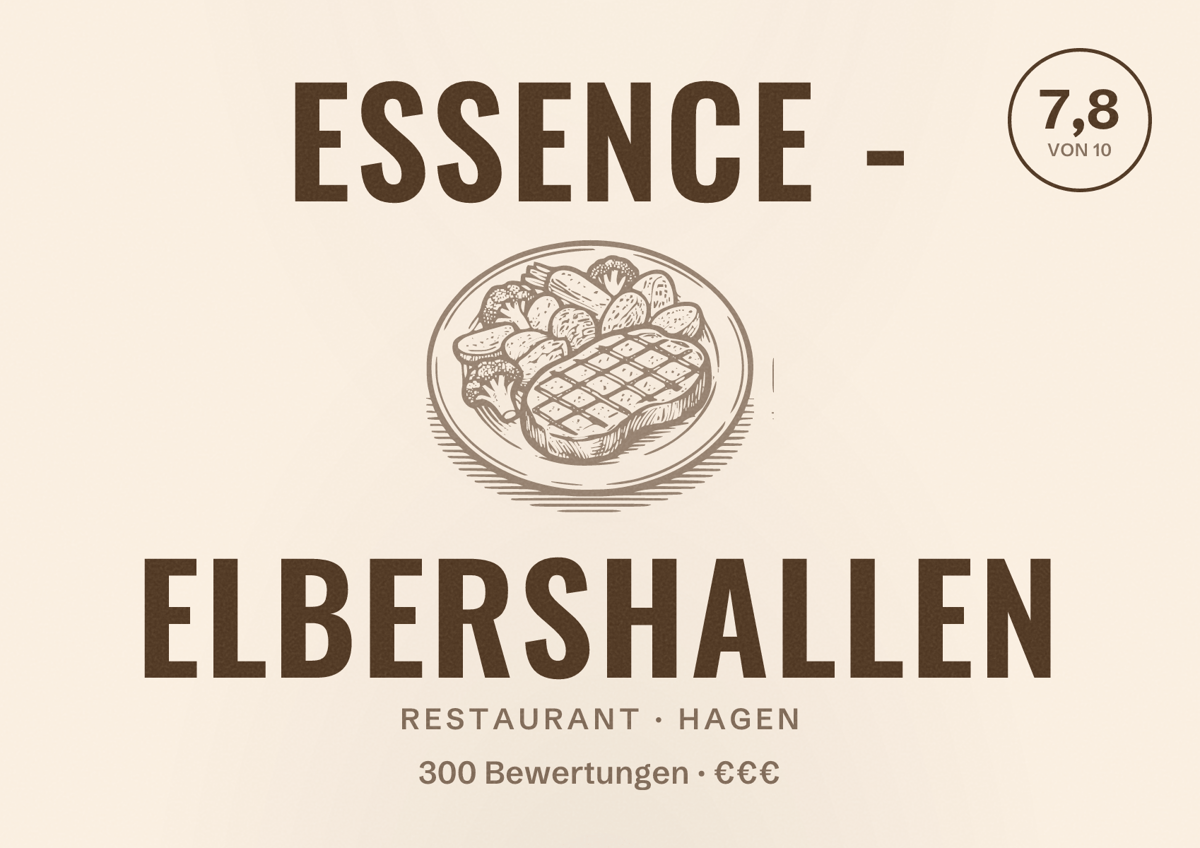 Illustriertes Poster von Essence - Elbershallen, Restaurant in Hagen: Bewertung 7,8 von 10 aus 300 Bewertungen, Preisniveau €€€