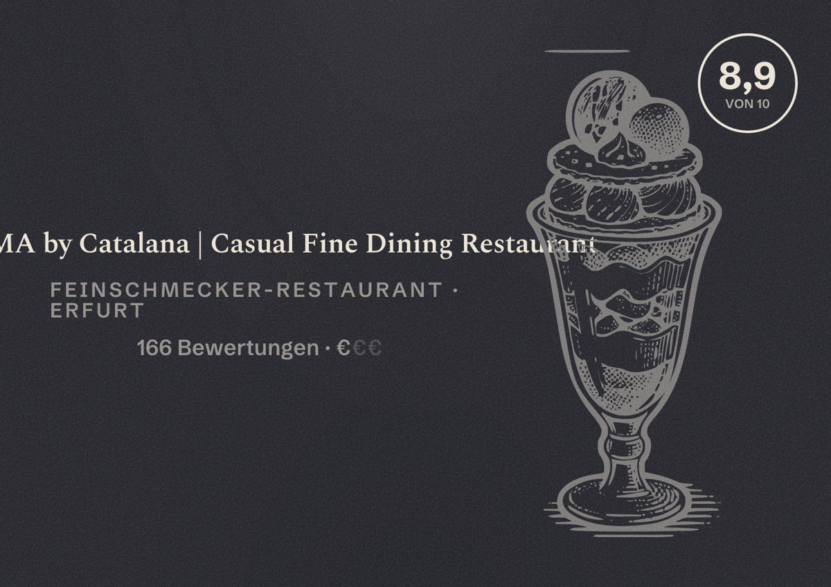 Illustriertes Poster von ESTIMA by Catalana | Casual Fine Dining Restaurant, Feinschmecker-Restaurant in Erfurt: Bewertung 8,9 von 10 aus 166 Bewertungen, Preisniveau €