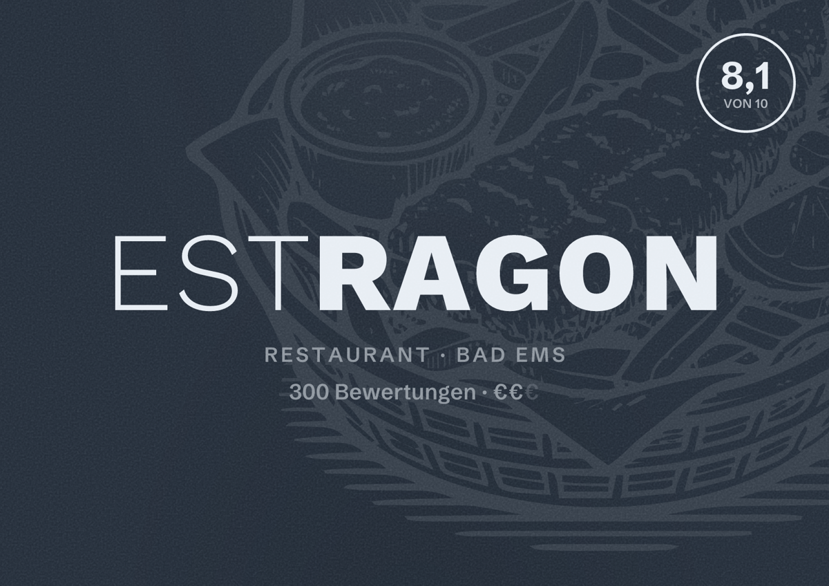 Illustriertes Poster von Estragon, Restaurant in Bad Ems: Bewertung 8,1 von 10 aus 300 Bewertungen, Preisniveau €€