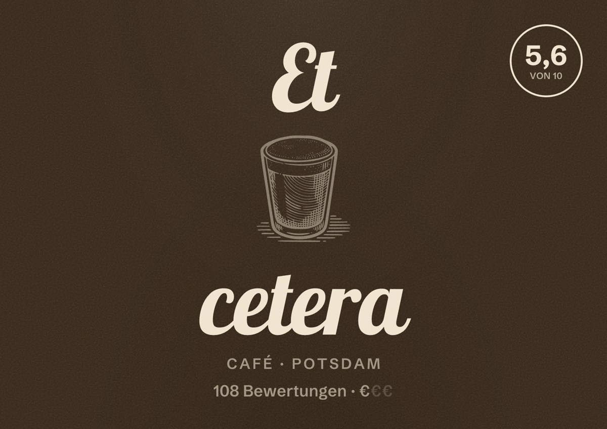 Illustriertes Poster von Et cetera, Café in Potsdam: Bewertung 5,6 von 10 aus 108 Bewertungen, Preisniveau €