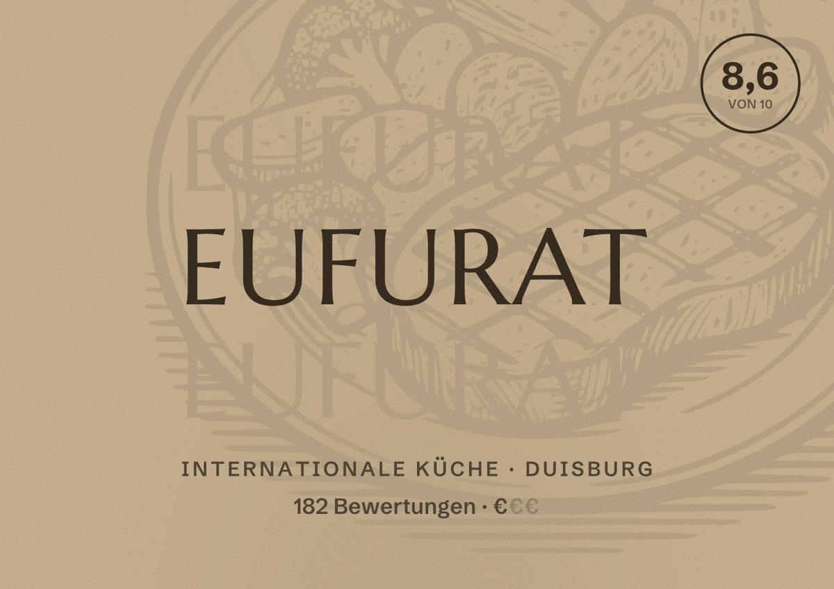 Illustriertes Poster von Eufurat, Internationale Küche in Duisburg: Bewertung 8,6 von 10 aus 182 Bewertungen, Preisniveau €