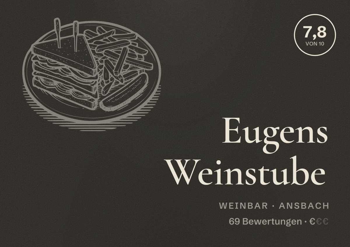 Illustriertes Poster von Eugens Weinstube, Weinbar in Ansbach: Bewertung 7,8 von 10 aus 69 Bewertungen, Preisniveau €