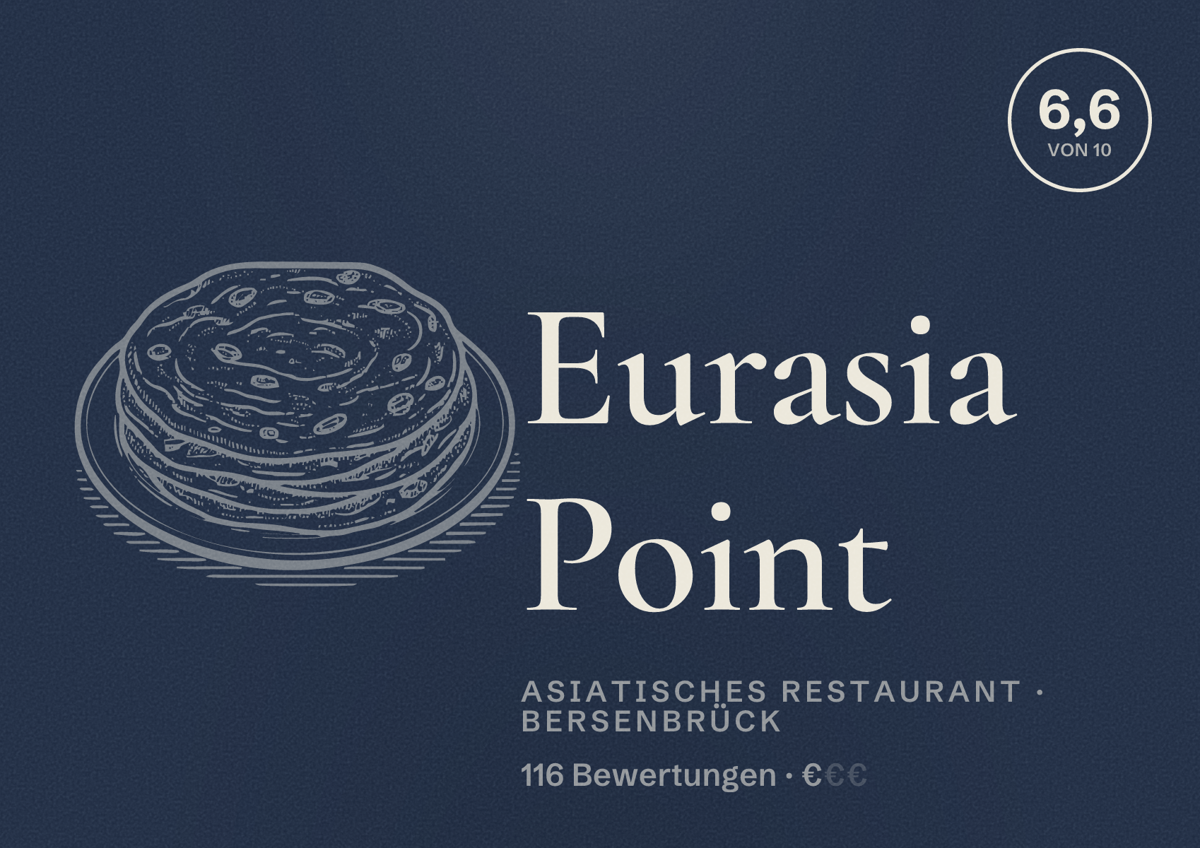 Illustriertes Poster von Eurasia Point, Asiatisches Restaurant in Bersenbrück: Bewertung 6,6 von 10 aus 116 Bewertungen, Preisniveau €