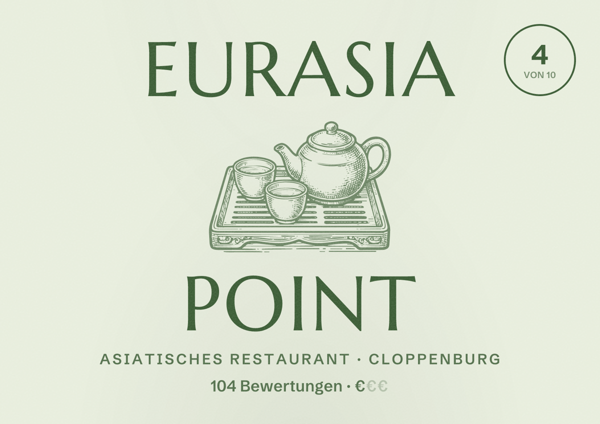 Illustriertes Poster von EurAsia Point, Asiatisches Restaurant in Cloppenburg: Bewertung 4 von 10 aus 104 Bewertungen, Preisniveau €