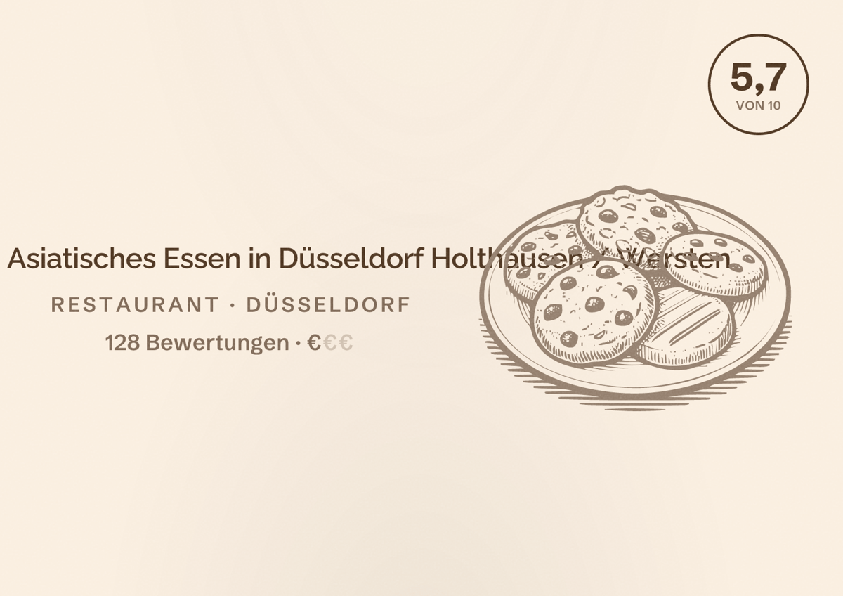Illustriertes Poster von Eurasia Snack - Asiatisches Essen in Düsseldorf Holthausen / Wersten, Restaurant in Düsseldorf: Bewertung 5,7 von 10 aus 128 Bewertungen, Preisniveau €