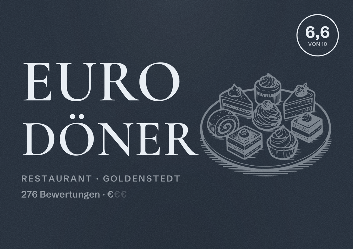 Illustriertes Poster von Euro Döner, Restaurant in Goldenstedt: Bewertung 6,6 von 10 aus 276 Bewertungen, Preisniveau €