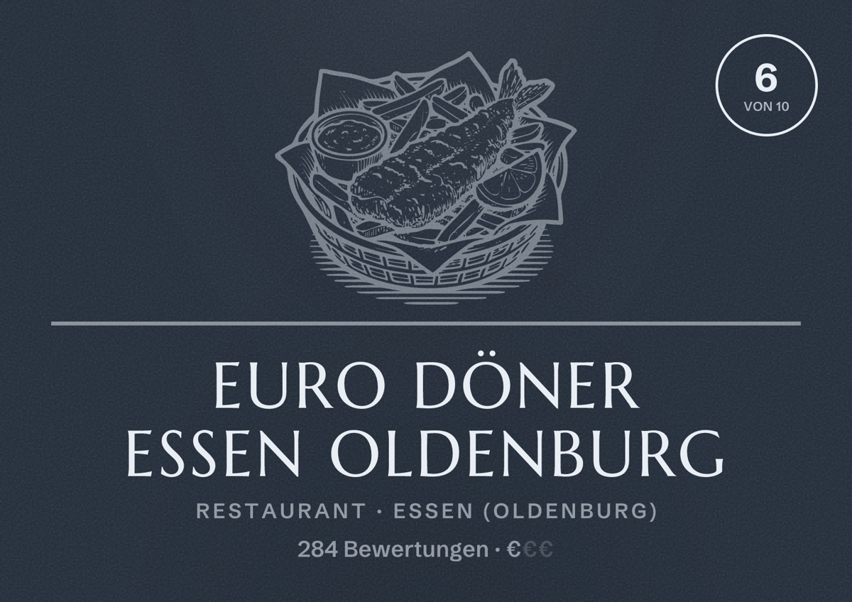 Illustriertes Poster von Euro Döner Essen Oldenburg, Restaurant in Essen (Oldenburg): Bewertung 6 von 10 aus 284 Bewertungen, Preisniveau €