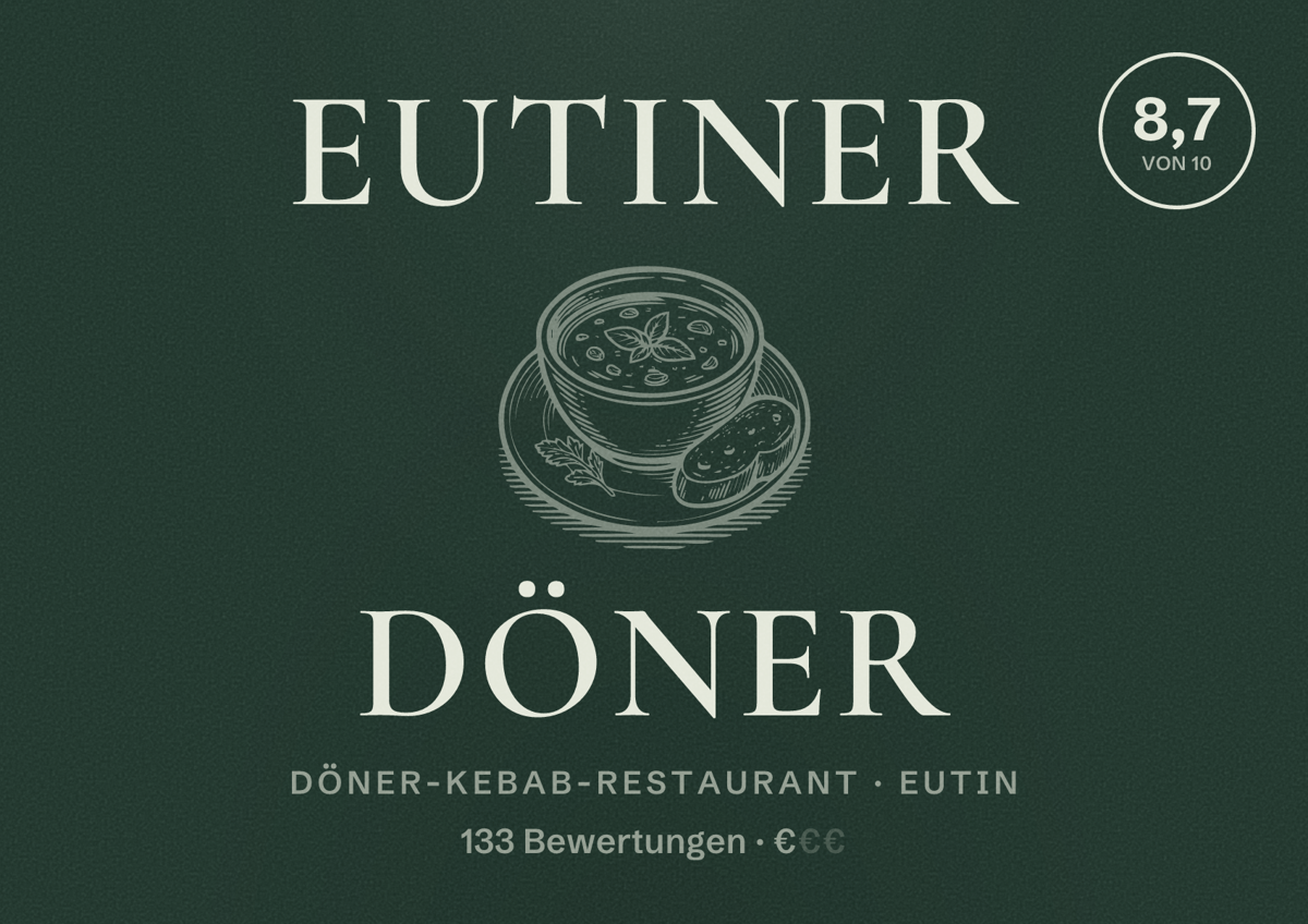 Illustriertes Poster von Eutiner Döner, Döner-Kebab-Restaurant in Eutin: Bewertung 8,7 von 10 aus 133 Bewertungen, Preisniveau €