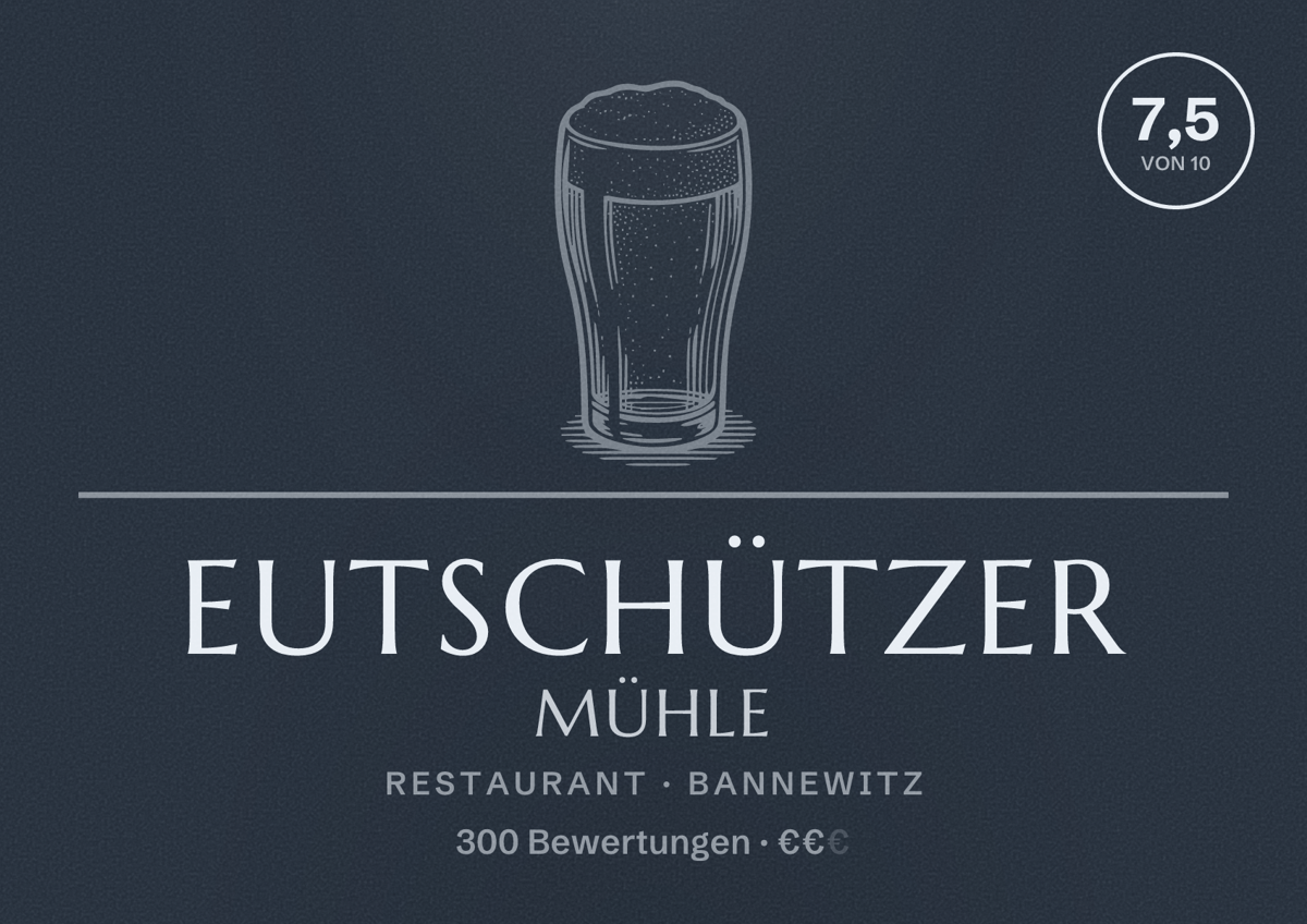 Illustriertes Poster von Eutschützer Mühle, Restaurant in Bannewitz: Bewertung 7,5 von 10 aus 300 Bewertungen, Preisniveau €€