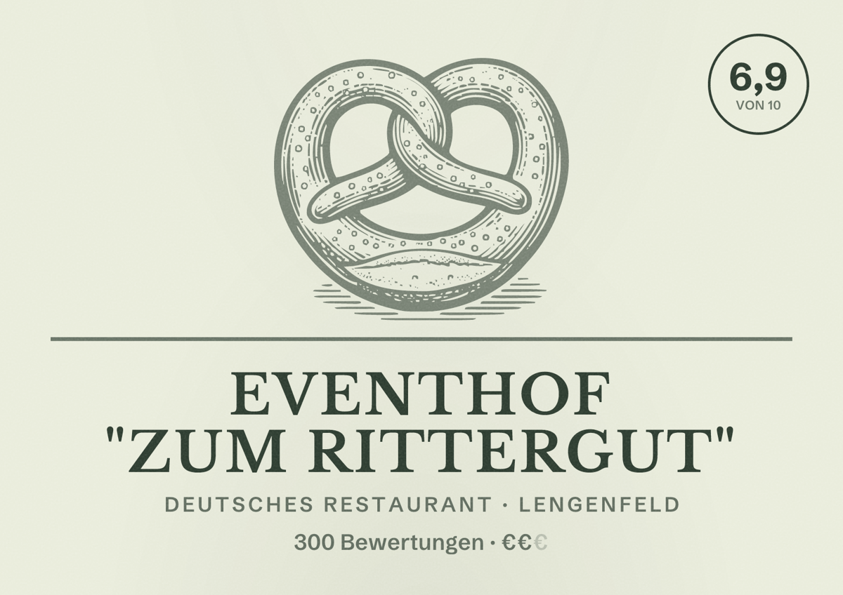 Illustriertes Poster von Eventhof "Zum Rittergut", Deutsches Restaurant in Lengenfeld: Bewertung 6,9 von 10 aus 300 Bewertungen, Preisniveau €€