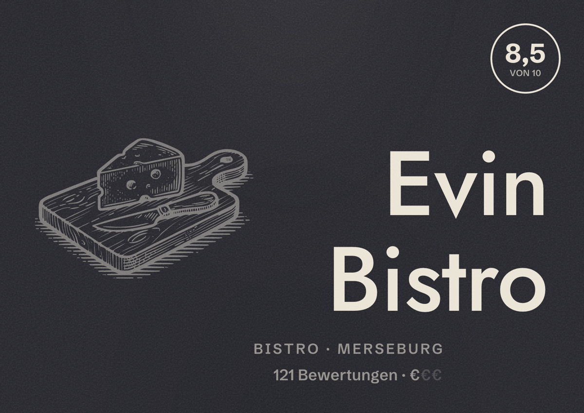 Illustriertes Poster von Evin Bistro, Bistro in Merseburg: Bewertung 8,5 von 10 aus 121 Bewertungen, Preisniveau €