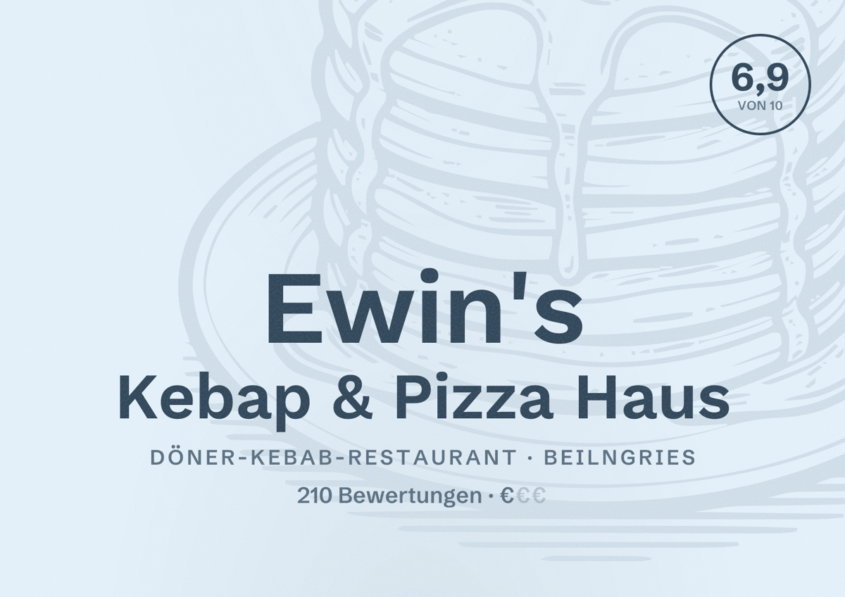 Illustriertes Poster von Ewin's Kebap & Pizza Haus, Döner-Kebab-Restaurant in Beilngries: Bewertung 6,9 von 10 aus 210 Bewertungen, Preisniveau €