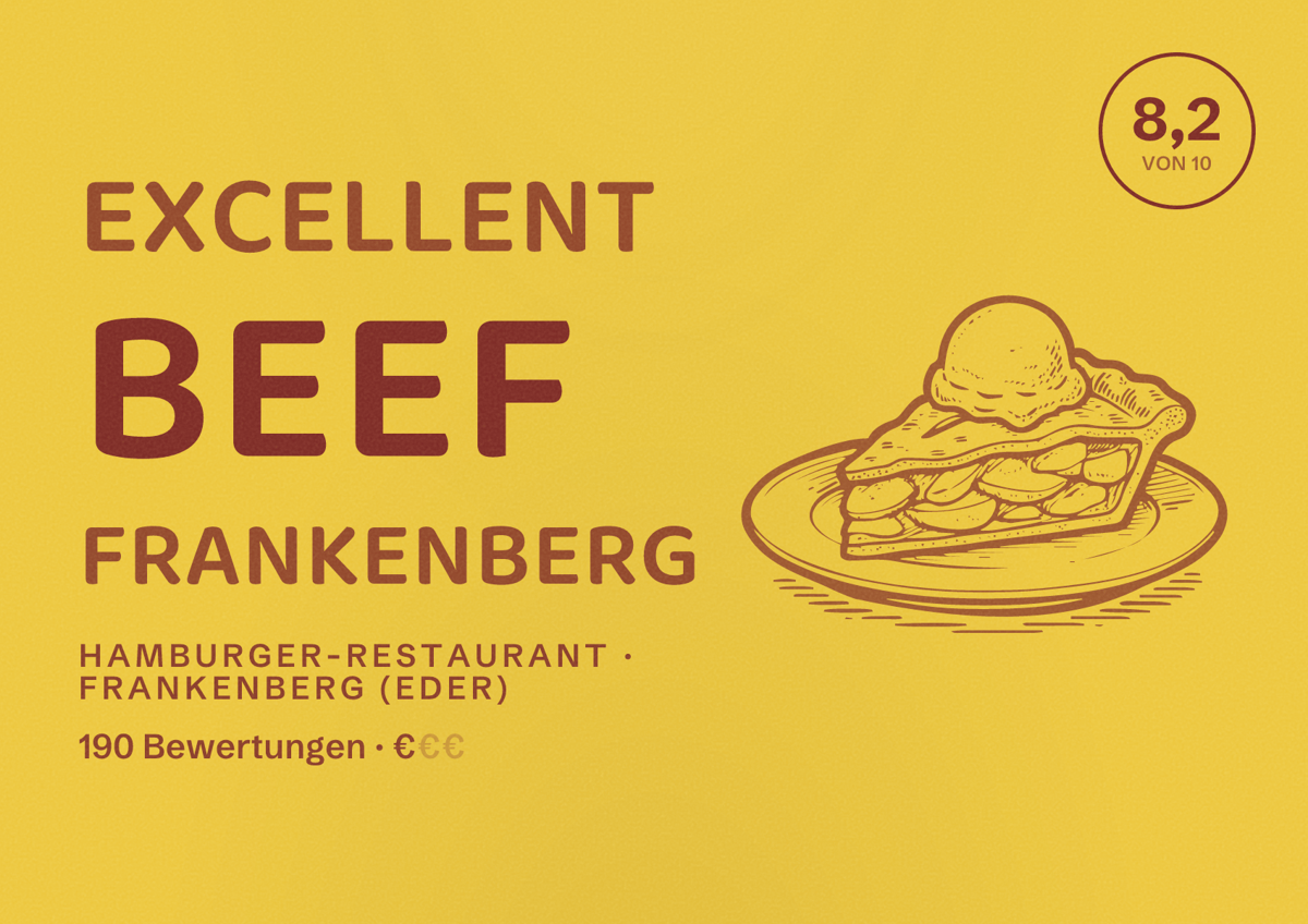Illustriertes Poster von Excellent Beef Frankenberg, Hamburger-Restaurant in Frankenberg (Eder): Bewertung 8,2 von 10 aus 190 Bewertungen, Preisniveau €