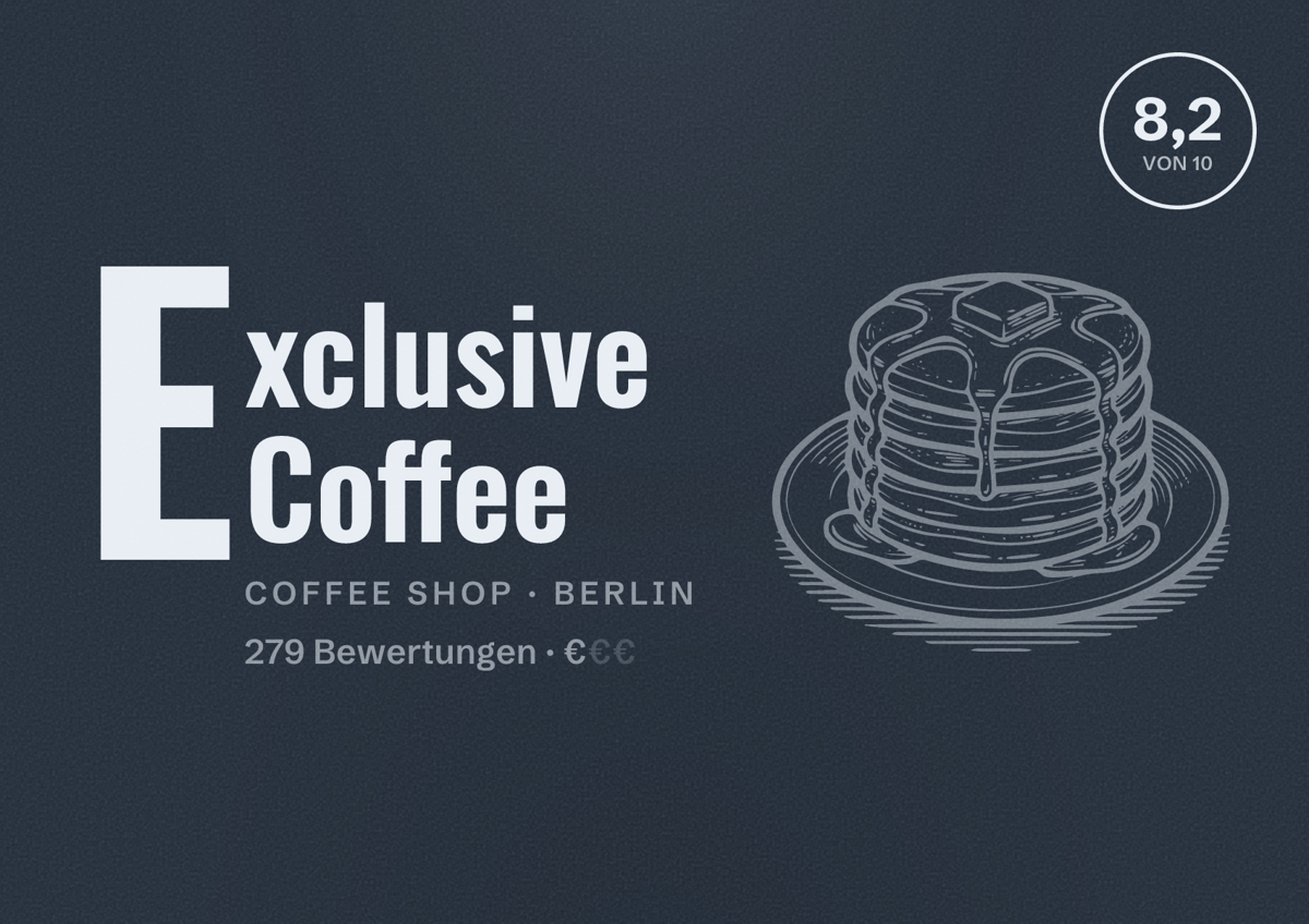 Illustriertes Poster von Exclusive Coffee, Coffee Shop in Berlin: Bewertung 8,2 von 10 aus 279 Bewertungen, Preisniveau €